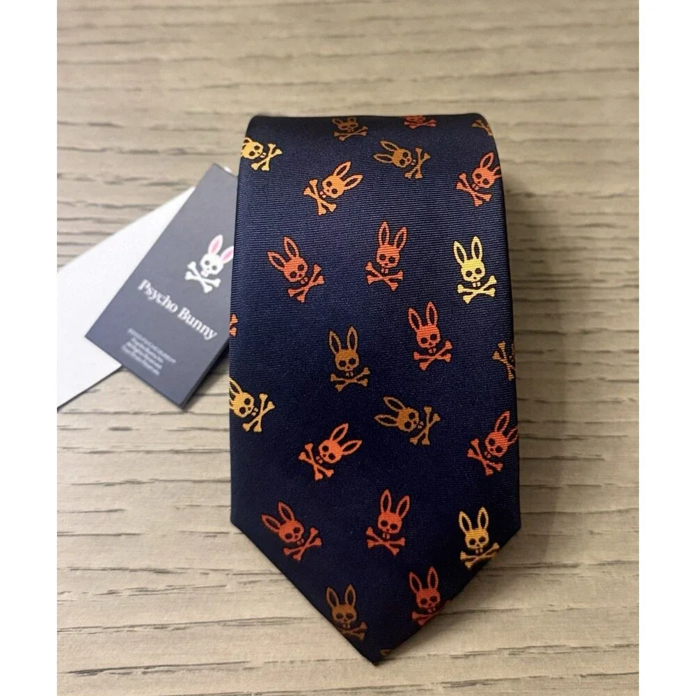 Psycho Bunny 'TOSSED BUNNY' All Over Bunny Orange Silk Neck Tie.